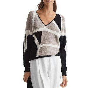 NWT Womens Reiss (Item-66) Colorblock Black Metallic Spliced Madeline Sweater XL